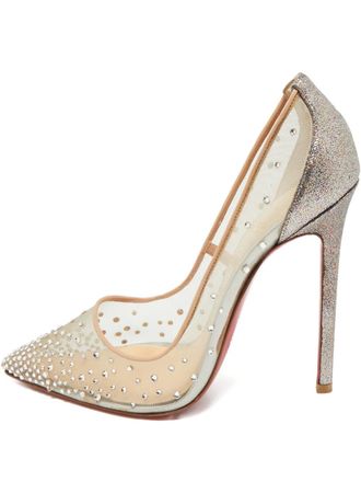 Christian Louboutin Follies Strass embellished pumps - women - Mesh/Glitter/Calf Leather/Mesh/Calf Leather - 39 - Neutrals