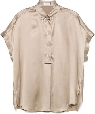 Brunello Cucinelli Overhemden, Dames, Beige, L, Zijden Champagne Blouse