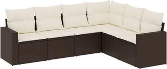 vidaXL Set Sof&aacute;s De Jard&iacute;n 6 Piezas Y Cojines Rat&aacute;n Sint&eacute;tico Marr&oacute;n Vidaxl