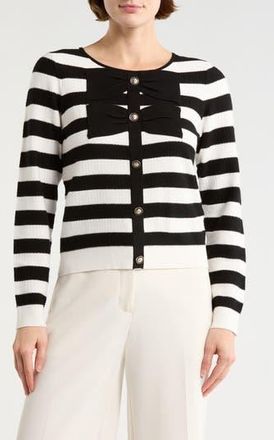 Adrianna Papell Contrast Tipped Bow Sweater in Ivory/Black at Nordstrom Rack, Size X-Large