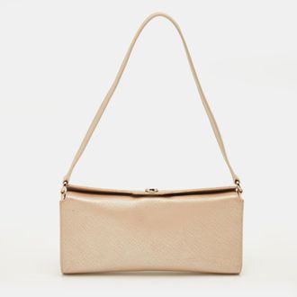 Ferragamo Gancini Metallic Pink Saffiano Leather Clutch Bag