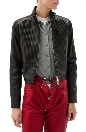 Versace Crop Plonge Leather Jacket in Black at Nordstrom, Size 2 Us