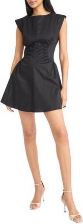 Donna Morgan Ruched Cap Sleeve Stretch Cotton Minidress in Jet Black at Nordstrom Rack, Size 16