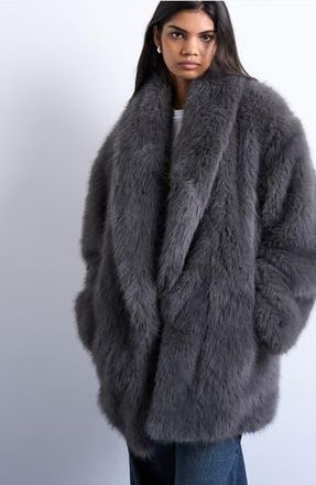 Topshop Faux Fur Midi Coat in Charcoal at Nordstrom Rack, Size Large