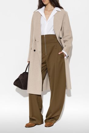 Ferragamo Wool Coat With Belt, Womens, Beige