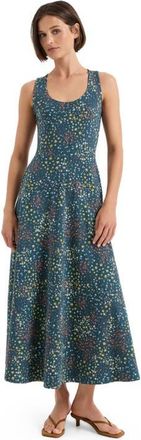 Pact Fit & Flare Open Back Maxi Dress Made With Organic Cotton in Deep Aqua Flower Fields at Nordstrom, Size Xx-Large