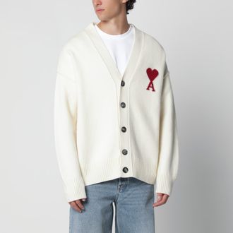 Ami Cardigan Ami De Coeur bianco in lana