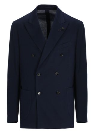 Lardini Blue Cotton Double-Breasted Blazer