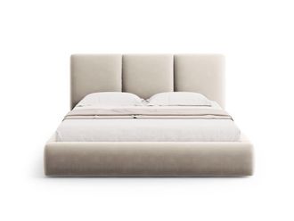 Cosmopolitan Design Cama con cabecero y ba&uacute;l 160x200cm de terciopelo beige claro