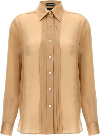 Tom Ford Beige Pleated Plastron Shirt