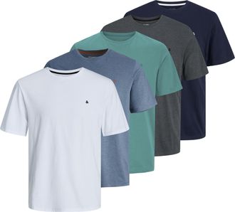 Jack & Jones Rundhalsshirt JACK & JONES JJEPAULOS TEE SS CREW NECK 5PK MP, Herren, Gr. S, mineral blau pack:mineral blau, wei&szlig;, navy blazer, denim blau, dunkelgrau