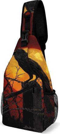 Generic Raven Moon Unisex Shoulder Bags Casual Crossbody Chest Bag Sling Backpack for Hiking Cycling Travel
