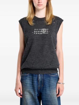Maison Margiela Numeric-logo distressed knitted vest - Grey