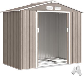 OEM Cobertizo De Jard&iacute;n 2,42 M&sup2; 213x130x185 Cm Con 2 Puertas Corredizas Techo Inclinado Y 4 Ventanas Efecto Madera