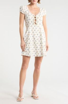 Wayf Linen Blend Minidress in Ivory Ditsy at Nordstrom Rack, Size X-Large