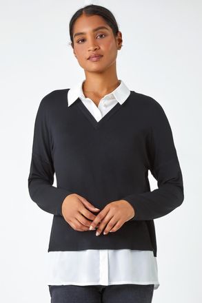 Roman Shirt Collar Stretch Top