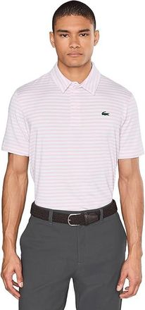 Lacoste Regular Fit Ultra Dry Striped Golf Polo Shirt Mens Clothing Light Pink/White : 7 (2XL), Elastane/Polyester