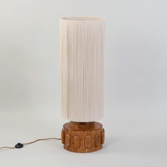 Maisons du monde L&aacute;mpara de pie de madera tallada y pantalla de algod&oacute;n, 106 cm