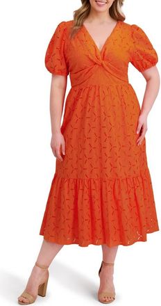 Kensie Cotton Eyelet Midi Dress in Orange at Nordstrom Rack, Size 2X
