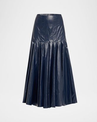 Proenza Schouler Petra Pleated Lacquered Cotton Skirt