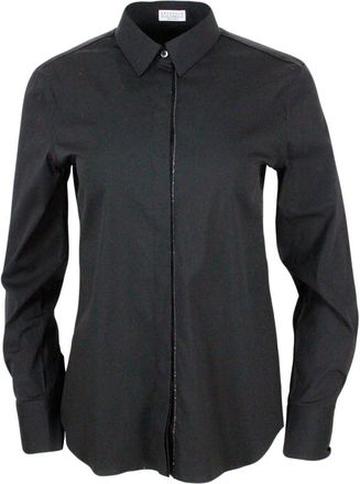 Brunello Cucinelli Long-sleeved Shirt In Stretch Cotton With Long Monili Closure