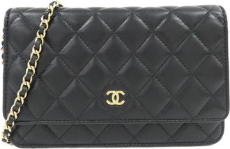 Chanel Black Leather Chain/Shoulder Wallet (Pre-Owned)