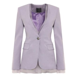 Pinko Pinko, Jassen, Dames, Paars, 2Xs, Linnen, Gelaagd enkelknoopsjasje met gewatteerde schouders