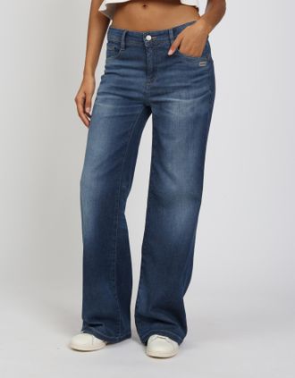 Gang Weite Jeans GANG 94AMELIE WIDE, Damen, Gr. 27, N-Gr, basic midblau wash, Denim/Jeans, Obermaterial: 94% Baumwolle, 5% Polyester, 1% Elasthan, weit lan