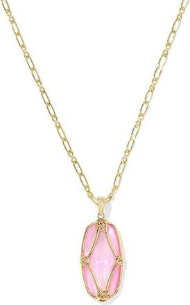 Kendra Scott Elle Lattice Frame Large Long Pendant Womens Necklace Womens Necklace Gold Blush Ivory Mother of Pearl, Brass/Gold-Plated