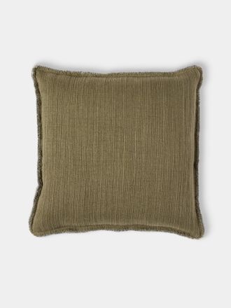 De Le Cuona Bison Linen Fringed Cushion (23in/58cm)