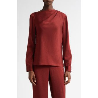 Lela Rose Asymmetric Drape Detail Brushed Satin Top in Bordeaux at Nordstrom Rack, Size 10