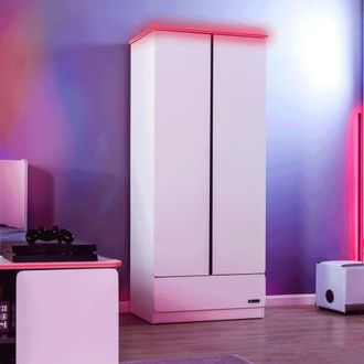 X Rocker Carbon-Tek 2 Door Wardrobe with Drawer & LED Lighting in White