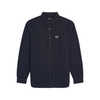 Fred Perry Gestreept katoenen shirt met lange mouwen - Heren - Casual Overhemden - Blauw - 2XL - Katoen - Overhemden