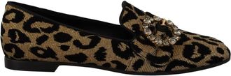 Dolce & Gabbana Luipaardprint Kristal Loafers - Dames - Loafers - Bruin - 36 1/2 EU - Schoenen