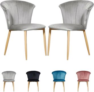 Life Interiors Life Interiors - Juego De 2 Sillas De Comedor Elsa De Terciopelo - Sillas De Comedor Modernas Tapizadas Con Patas De Madera - Gris
