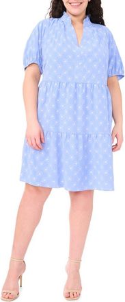 CeCe by Cynthia Steffe Puff Sleeve Ruffle Hem Dress in Blue Spritz at Nordstrom, Size 1X