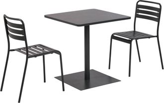 Sweeek Square steel bistro garden table 70 cm+ 2 chairs, anthracite - Orea + Amelia