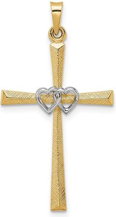 Diamond2Deal 14k Two-tone Gold Solid Double Hearts Cross Pendant