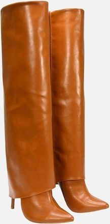 XY London Womens XY London Womens/Ladies Shauna Fold Over Stiletto Heel Knee-High Boots - Brown - Size: 5