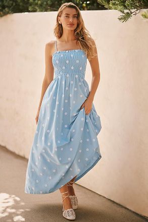 Seafolly Daisy Chain Linen Blend Shirred Maxi Dress