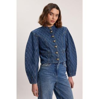 Karen Millen Denim Balloon Jacket in Blue at Nordstrom, Size 10