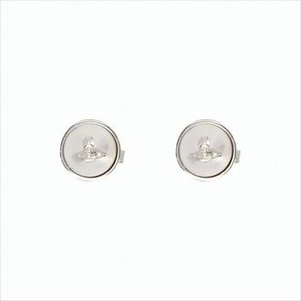 Vivienne Westwood Round Metallic Pearl Dome Earrings With Emblem Overlay