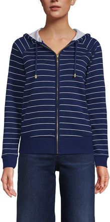 Lands End Serious Sweats Relaxed Long Sleeve Full Zip Hoodie Sweatshirt in Deep Sea Navy/white Stripes at Nordstrom, Size X-Small