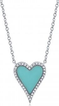Allurez Diamond & Turquoise Heart Pendant Necklace 14K White Gold (0.78ct)