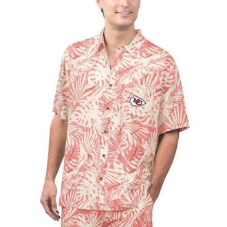 Margaritaville Mens Margaritaville Tan Kansas City Chiefs Sand Washed Monstera Print Party Button-Up Shirt in Cream at Nordstrom, Size Small