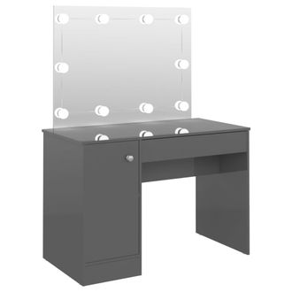 vidaXL Vidaxl - Tocador De Maquillaje Luces Led Mdf Gris Brillo 110x55x145 Cm