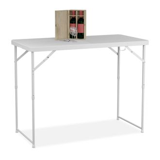 Relaxdays Relaxdays - Mesa De Jard&iacute;n Plegable, 74x120x60 Cm, Pl&aacute;stico, Acero, Altura Variable, 6 Personas, Camping, Exterior, Blanco