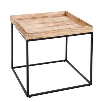 Hhg Hhg - Mesa Auxiliar 857, Mesa De Centro Mesa De Centro, Madera De Paulownia Metal 60x60x60cm, Color Natural