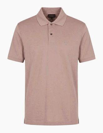 Emporio Armani Mens Embroided Logo Viscose Soft Touch Salmon Pink Polo Shirt - Size: 40