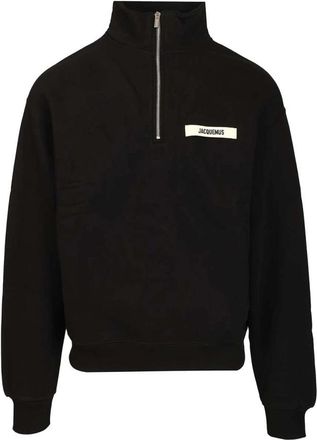 Jacquemus Gros Grain Zipped Rollneck Sweatshirt - Heren - Sweatshirts - Zwart - L - Katoen - Hoodies & sweatvesten